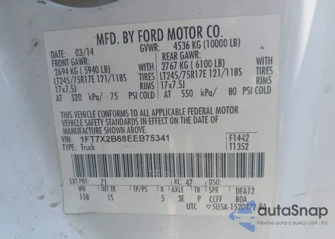 2014 Ford F-250 Xl from USA, damaged, VIN 1FT7X2B68EEB75341